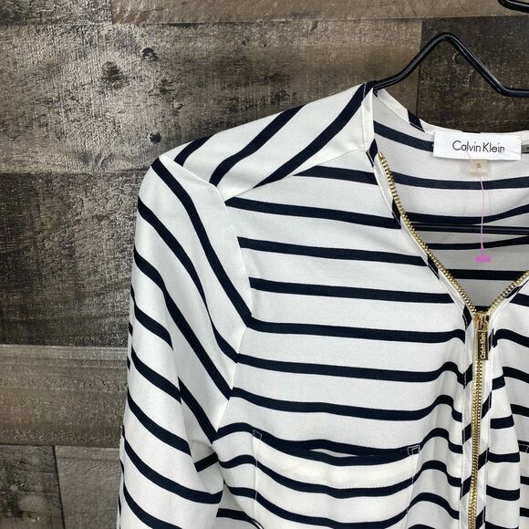 Calvin Klein 1/2 Zip V-Neck Striped Blouse Size SM - Picture 2 of 6